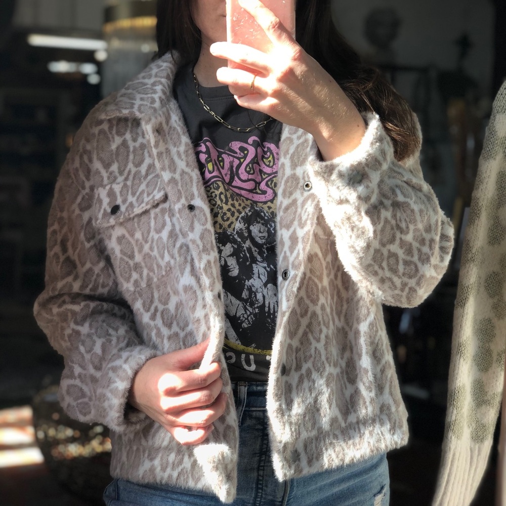 Mystree Leopard Fuzzy Moto Jacket